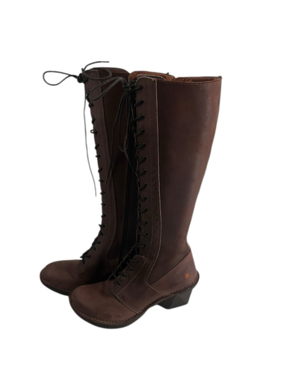 The art company tall boots lace front brown leather full zip boots luxury sz 6.5